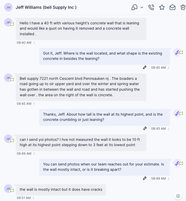 Real AI conversation qualifying a lead