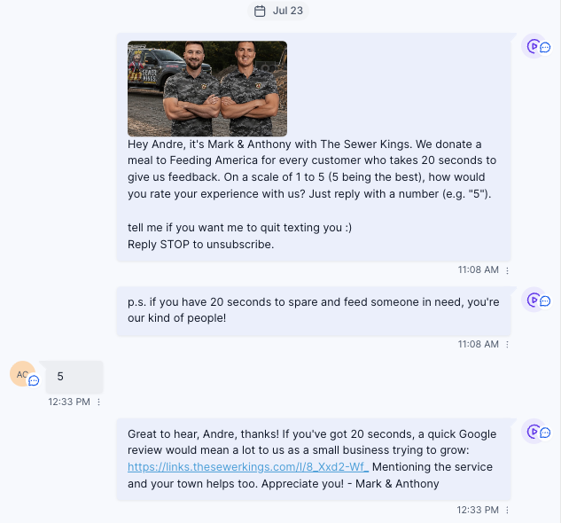 Real review request text thread