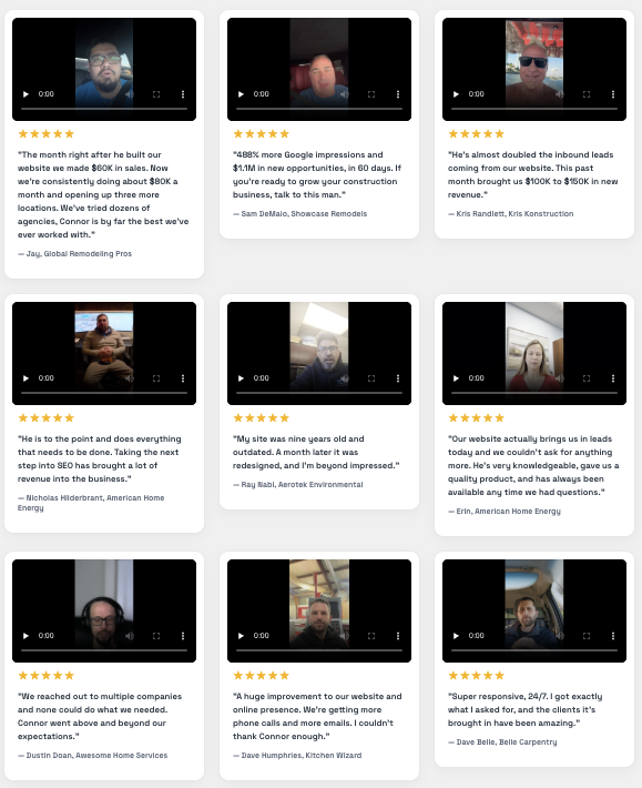 Video testimonials from real contractors
